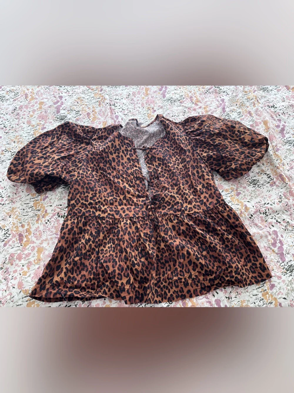 Old Navy Leopard Print Puff Sleeve Blouse - Brown & Black